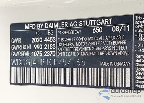 2012 Mercedes-Benz C 250 z USA, uszkodzony, nr VIN WDDGJ4HB1CF757165